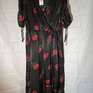 Torrid Silky Black with Roses  wrap high low dress New tags on Size 14-16 1X